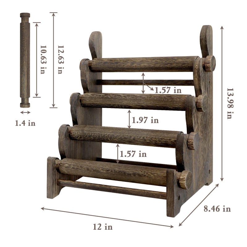 TOPNEW 4 Tier Wooden Bracelet Holder, Scrunchie Bangle Watch Necklace Display Storage Jewelry Holder Stand Display Organizer, Brown - Image 2